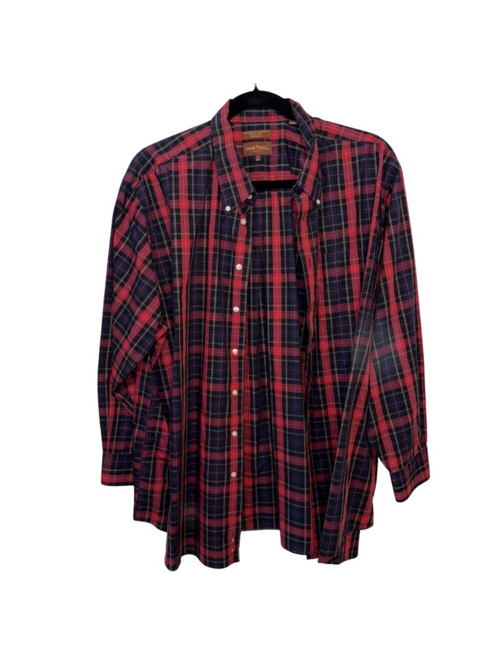 Oak Hill Mens Wrinkle-Free Red & Navy Plaid Long Sleeve Button-Down Shirt 3XL